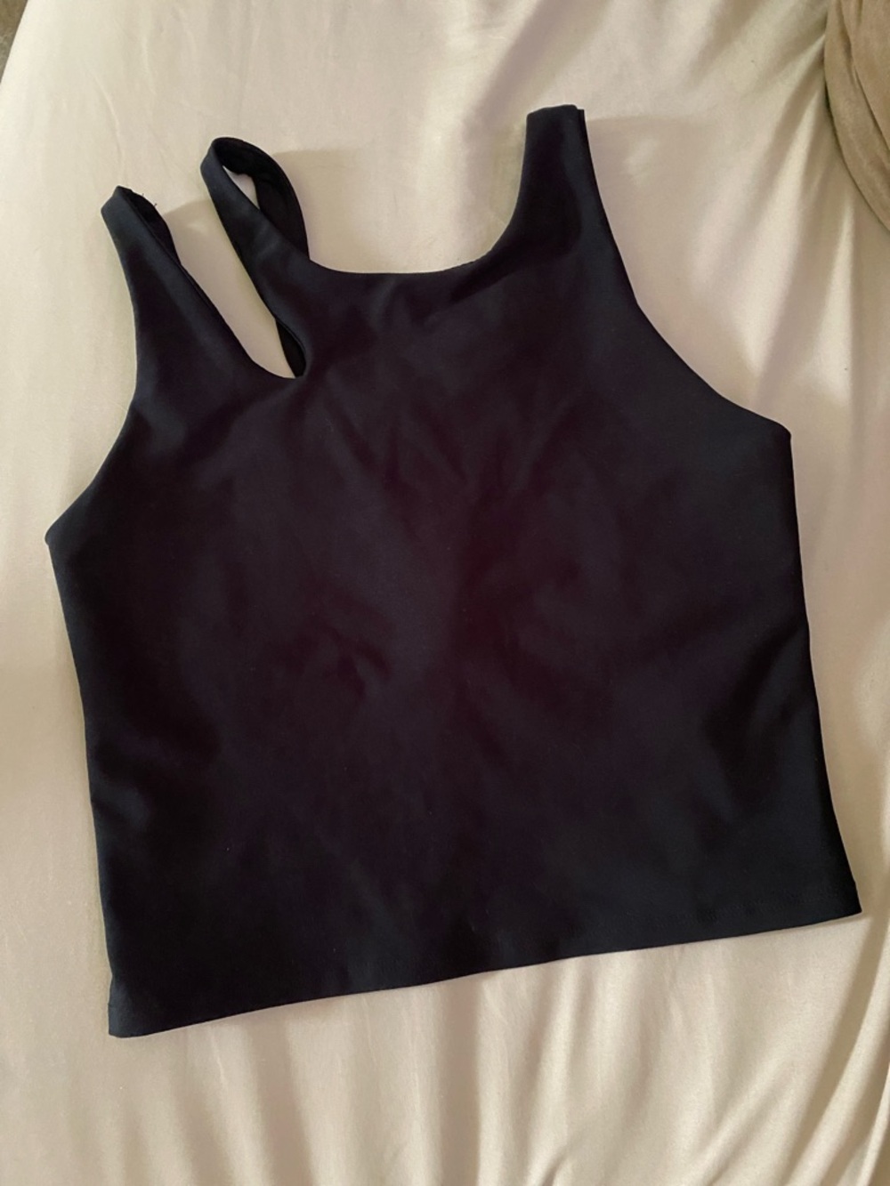 BECCA Black Asymmetric-Strap Crop Tank
